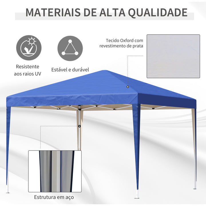 Tenda Dobrável 295x295x255 cm com Bolsa de Transporte Altura Ajustável Anti-UV e Impermeável para Terraço, Pátio e Praia Azul