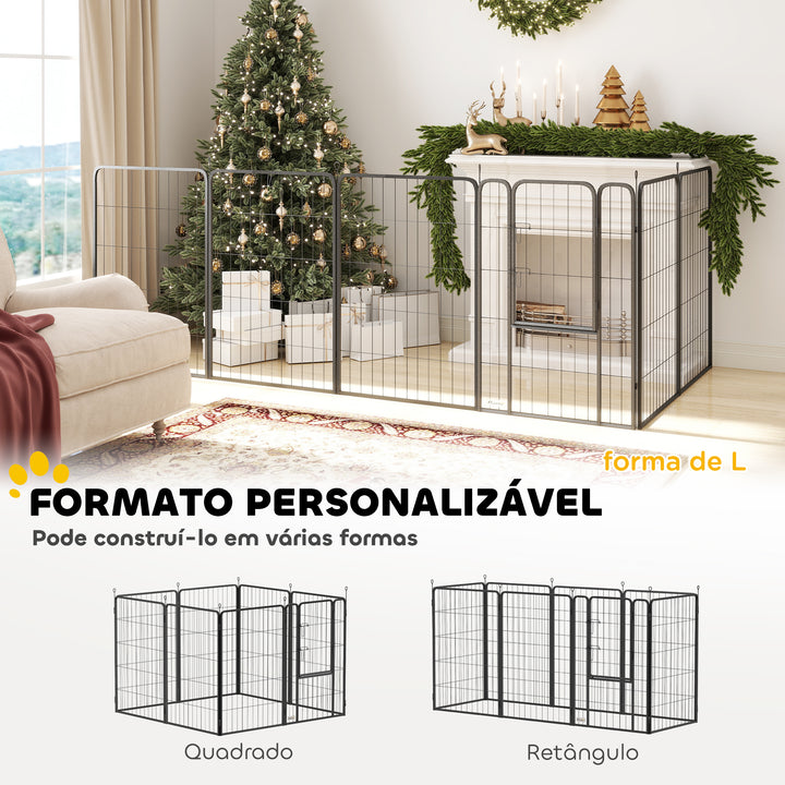 Parque para Cães de 8 Painéis 68x100 cm Parque Dobrável para Cães Médios com Porta Fecho e Estacas para Interior e Exterior Preto