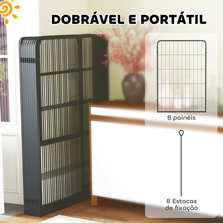 Parque para Cães de 8 Painéis 68x100 cm Parque Dobrável para Cães Médios com Porta Fecho e Estacas para Interior e Exterior Preto