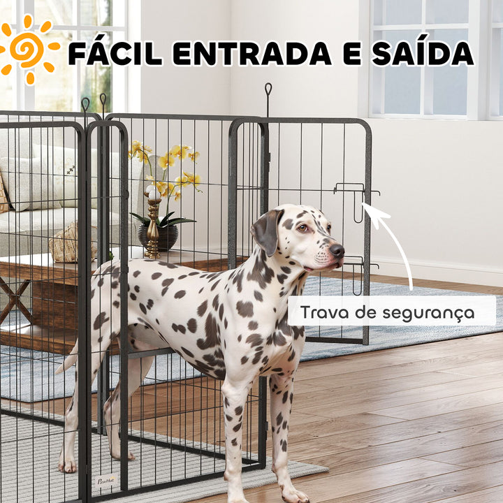 Parque para Cães de 8 Painéis 68x100 cm Parque Dobrável para Cães Médios com Porta Fecho e Estacas para Interior e Exterior Preto
