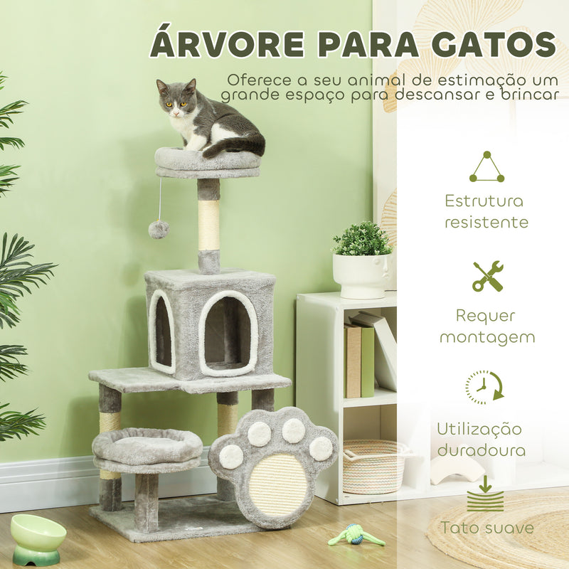 Arranhador para Gatos 110 cm Arranhador para Gatos Torre para Gatos com Ninho Caverna Plataforma Arranhador Bola Suspensa Cinza Claro