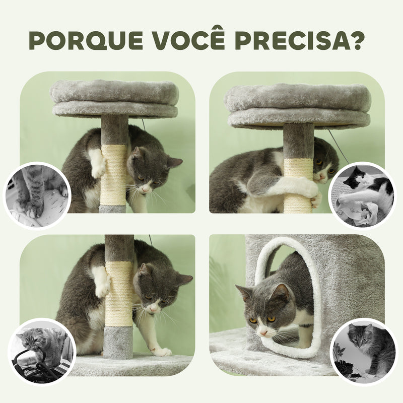 Arranhador para Gatos 110 cm Arranhador para Gatos Torre para Gatos com Ninho Caverna Plataforma Arranhador Bola Suspensa Cinza Claro