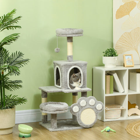 Arranhador para Gatos 110 cm Arranhador para Gatos Torre para Gatos com Ninho Caverna Plataforma Arranhador Bola Suspensa Cinza Claro