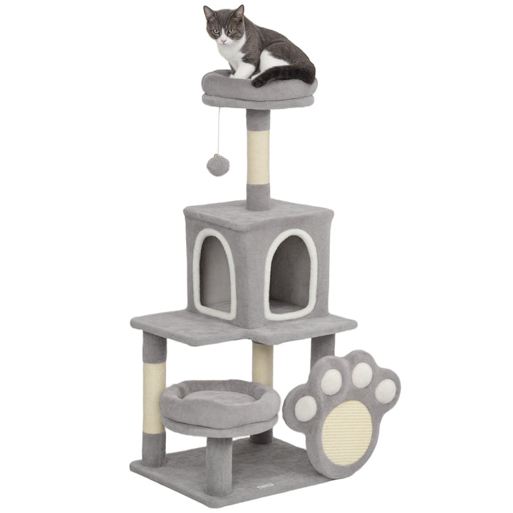 Arranhador para Gatos 110 cm Arranhador para Gatos Torre para Gatos com Ninho Caverna Plataforma Arranhador Bola Suspensa Cinza Claro