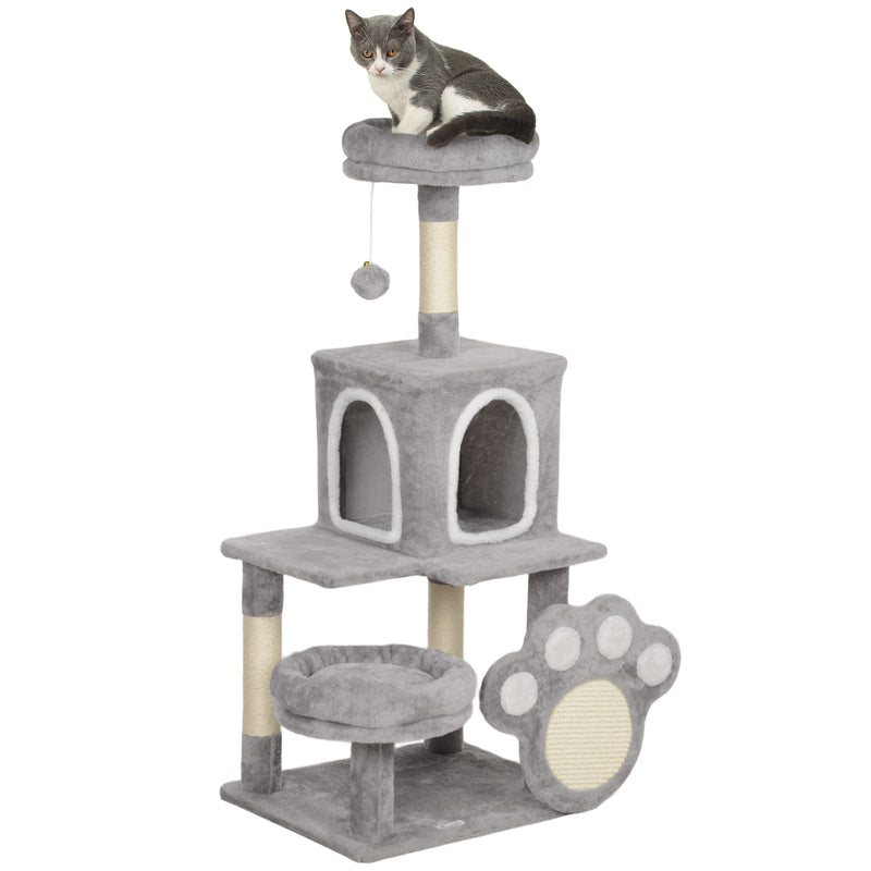 Arranhador para Gatos 110 cm Arranhador para Gatos Torre para Gatos com Ninho Caverna Plataforma Arranhador Bola Suspensa Cinza Claro