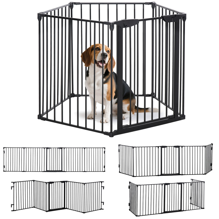 Barreira de Segurança para Animais de Estimação Barreira Dobrável de 5 Painéis com Fechadura Inteligente para Corredor Escada 300x74,5 cm Preto