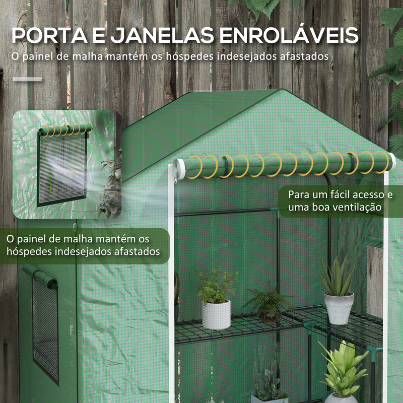 Estufa de Jardim Estufa com 1 Porta 2 Janelas e Prateleiras de 2 Níveis em Forma de U para Cultivo de Plantas em Varanda Pátio 140x73x190 cm Verde