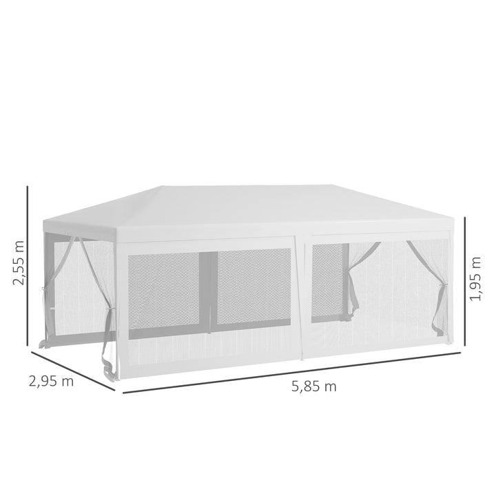 Tenda para Festas 6x3 m Tenda Desmontável Exterior com 6 Mosquiteiros Laterais 2 Portas com Fecho de Correr para Terraço Jardim Branco