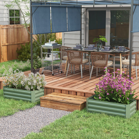 Conjunto de 2 Caixas de Plantio de Aço Caixa de Plantio Quadrada para Cultivos de Plantas Flores Pátio Exterior 100x50x30 cm Verde