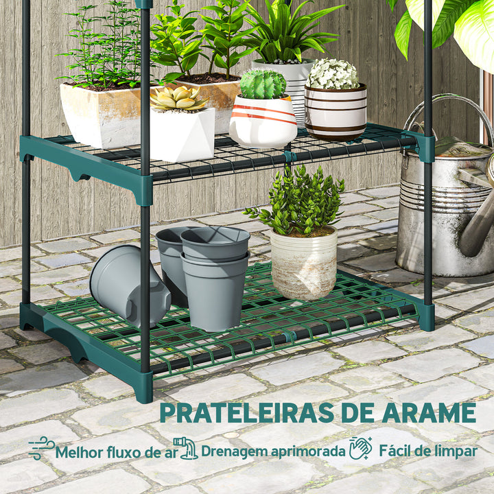 Suporte para Plantas de 5 Níveis Estante de Aço com Prateleiras de Rede Interior e Exterior, 67x49x138 cm Verde Escuro
