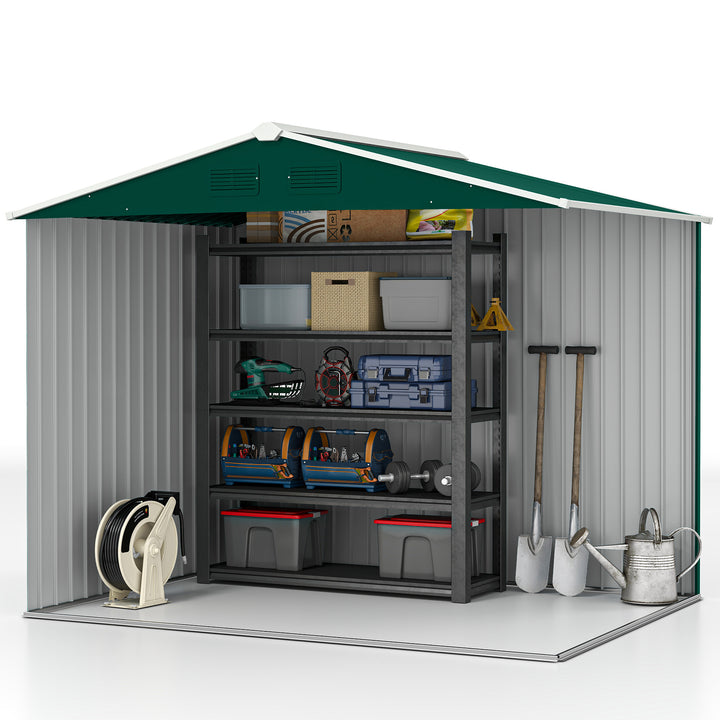 Abrigo de Jardim de 4,1 m² 236x174x190 cm Abrigo de Exterior para Armazenamento de Ferramentas com Portas de Correr e 4 Janelas de Ventilação para Pátio Verde