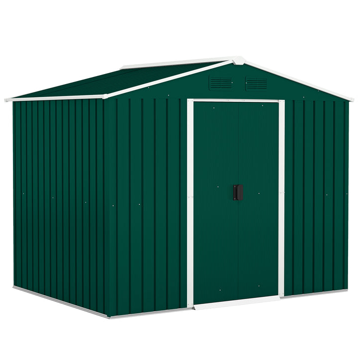 Abrigo de Jardim de 4,1 m² 236x174x190 cm Abrigo de Exterior para Armazenamento de Ferramentas com Portas de Correr e 4 Janelas de Ventilação para Pátio Verde