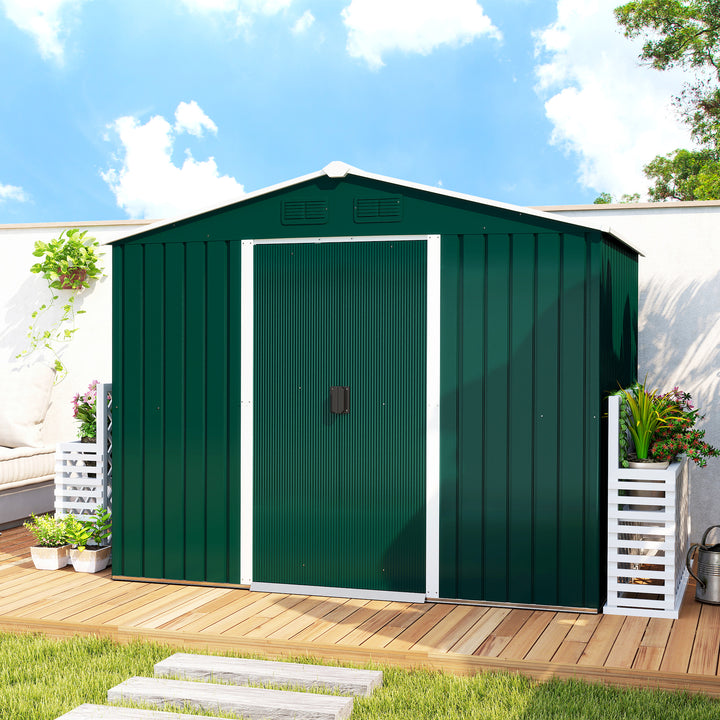 Abrigo de Jardim de 4,1 m² 236x174x190 cm Abrigo de Exterior para Armazenamento de Ferramentas com Portas de Correr e 4 Janelas de Ventilação para Pátio Verde