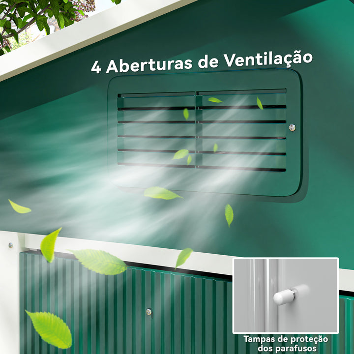 Abrigo de Jardim de 4,1 m² 236x174x190 cm Abrigo de Exterior para Armazenamento de Ferramentas com Portas de Correr e 4 Janelas de Ventilação para Pátio Verde