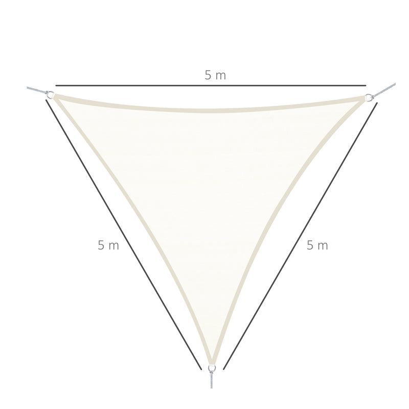 Vela de Sombra Triangular 5x5x5 m Toldo Vela de Poliéster com Proteção UV Aneis em Forma de D e Cordas para Jardim Pátio Piscina Creme