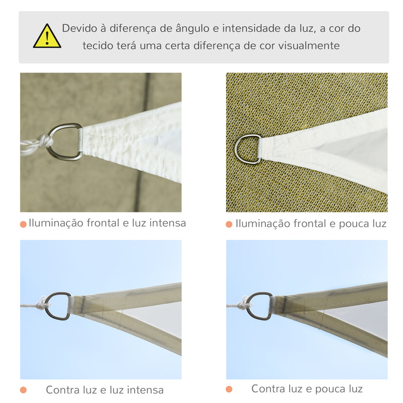 Vela de Sombra Triangular 5x5x5 m Toldo Vela de Poliéster com Proteção UV Aneis em Forma de D e Cordas para Jardim Pátio Piscina Creme