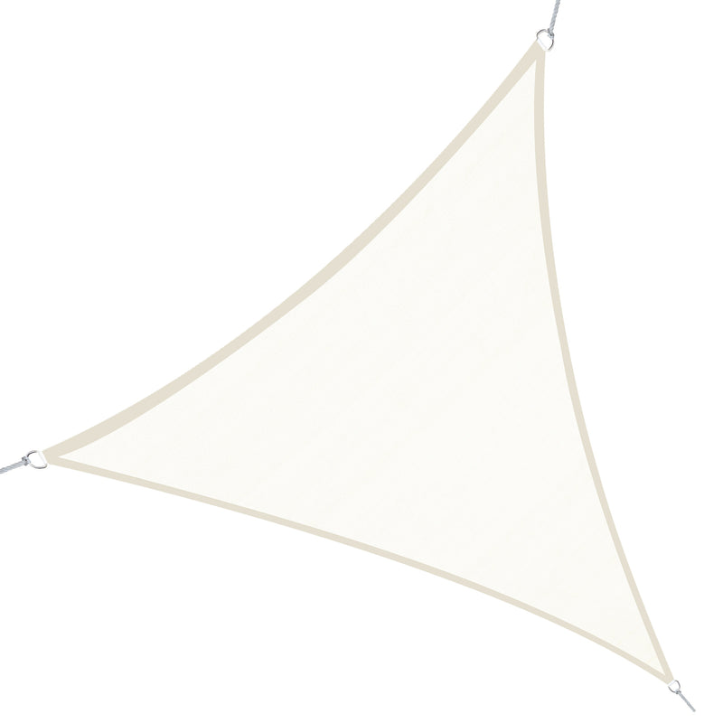 Vela de Sombra Triangular 5x5x5 m Toldo Vela de Poliéster com Proteção UV Aneis em Forma de D e Cordas para Jardim Pátio Piscina Creme