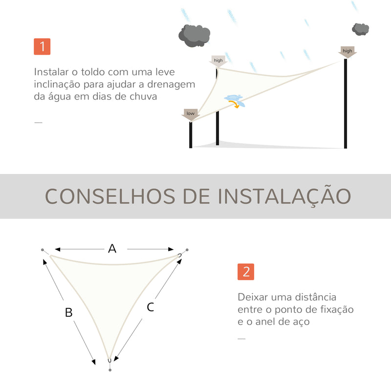 Vela de Sombra Triangular 5x5x5 m Toldo Vela de Poliéster com Proteção UV Aneis em Forma de D e Cordas para Jardim Pátio Piscina Creme