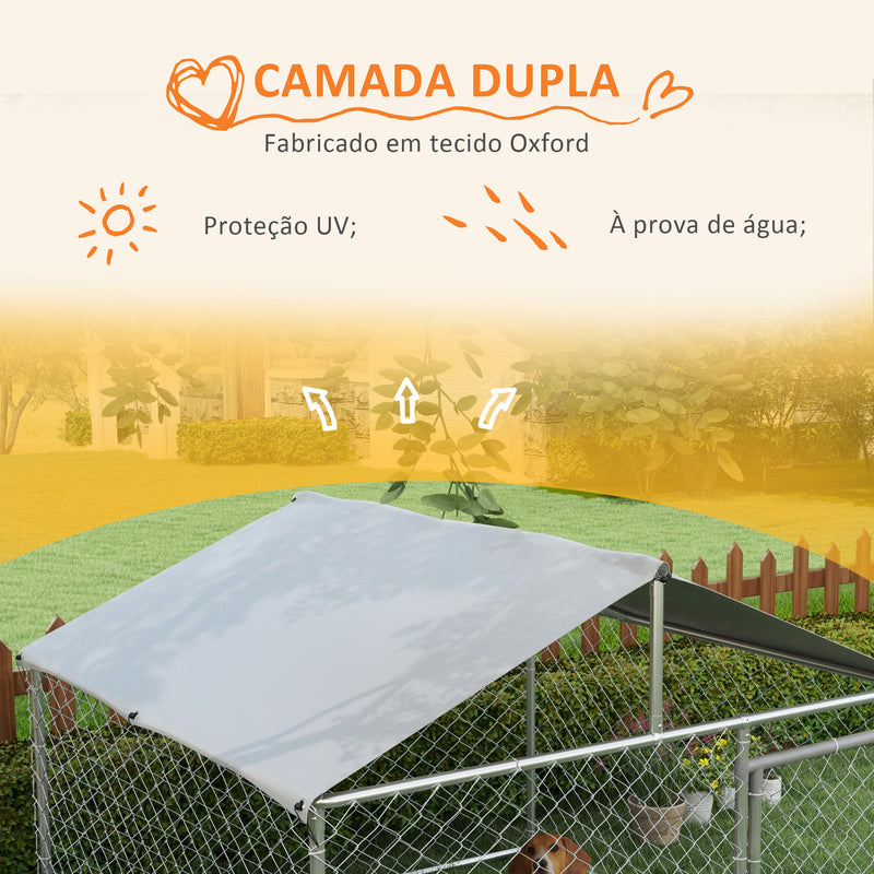 Canil de Exterior para Cães Médios Gaiola para Cães com Fechadura Estrutura de Aço Toldo Impermeável e Anti-UV 200x200x150 cm Prata