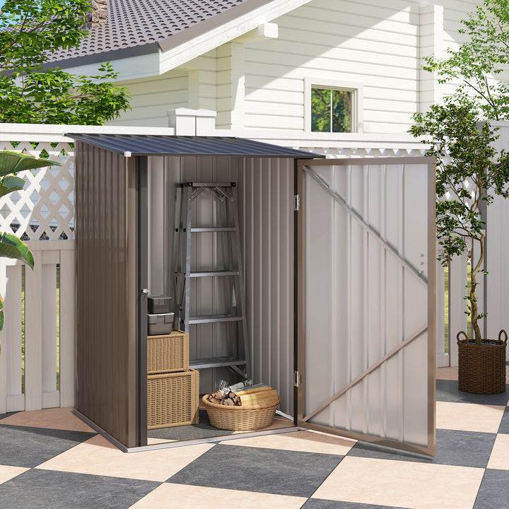 Abrigo de Jardim 0,92 m² 100x103x160 cm Abrigo Exterior de Aço Galvanizado com Porta Fechadura e Teto Inclinado para Armazenamento de Ferramentas Marrom