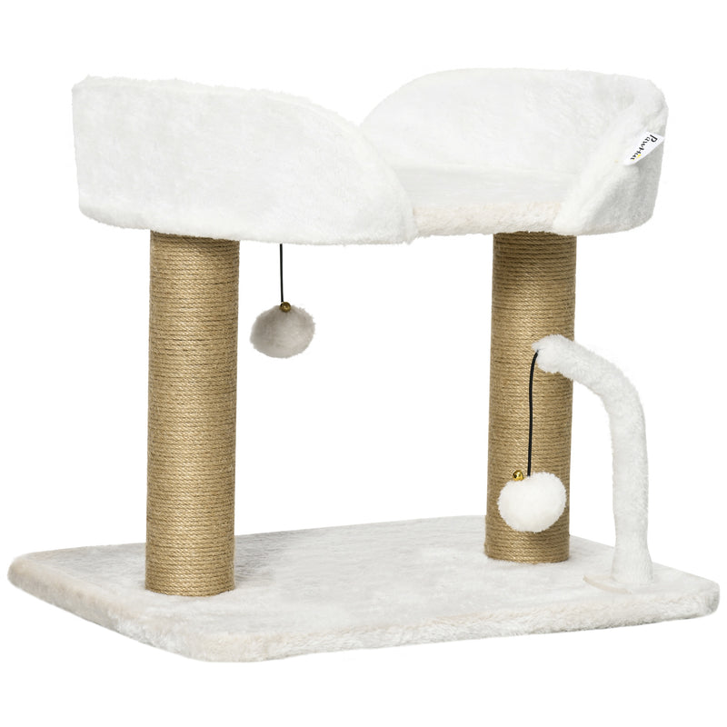 Arranhador para Gatos Pequenos Altura 42 cm Arranhador para Gatos com Cama Bolas Supensas e Postes de Juta 48x38x42 cm Branco