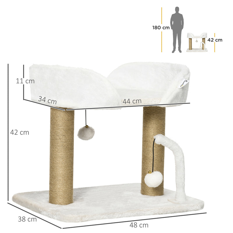 Arranhador para Gatos Pequenos Altura 42 cm Arranhador para Gatos com Cama Bolas Supensas e Postes de Juta 48x38x42 cm Branco