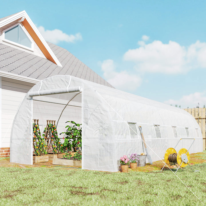 Estufa de jardim Tipo túnel para cultivo com 12 janelas e porta de enrolar Aço e PE 800x300x200 cm Branco