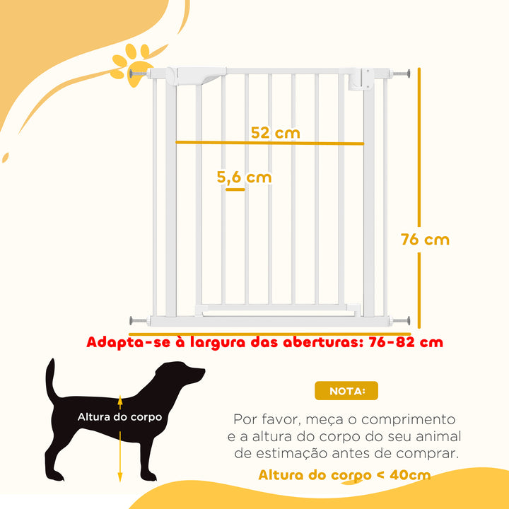 Barreira de Segurança para Crianças e Cães Largura 76-82 cm Porta para Cães Bloqueio Duplo Fecho Automático Abertura em Dois Sentidos para Portas Escadas Montagem por Pressão Branco