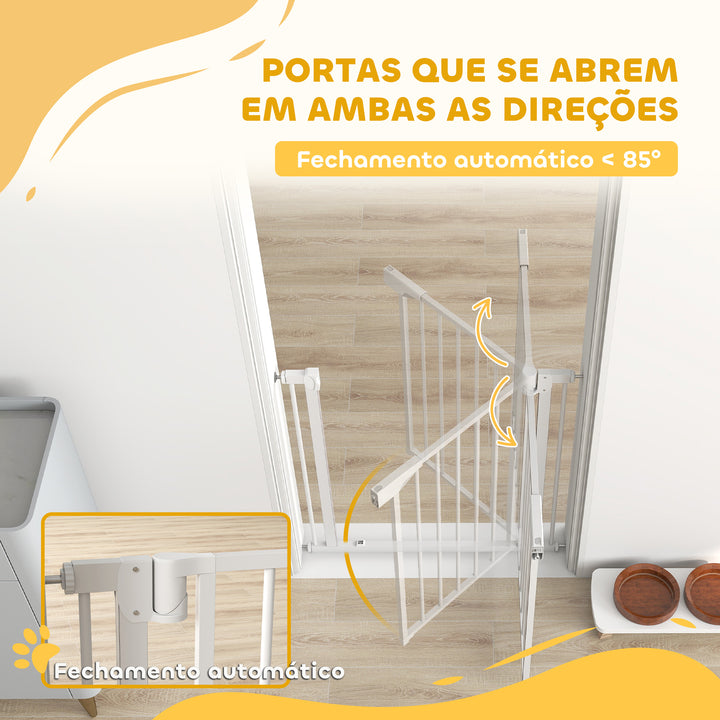 Barreira de Segurança para Crianças e Cães Largura 76-82 cm Porta para Cães Bloqueio Duplo Fecho Automático Abertura em Dois Sentidos para Portas Escadas Montagem por Pressão Branco