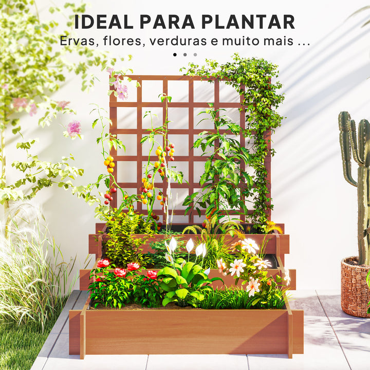 Floreira de 3 Níveis com Treliça Hortal Vertical com Tecido não Tecido para Cultivos de Verduras Flores Ervas 95x95x110 cm Castanho