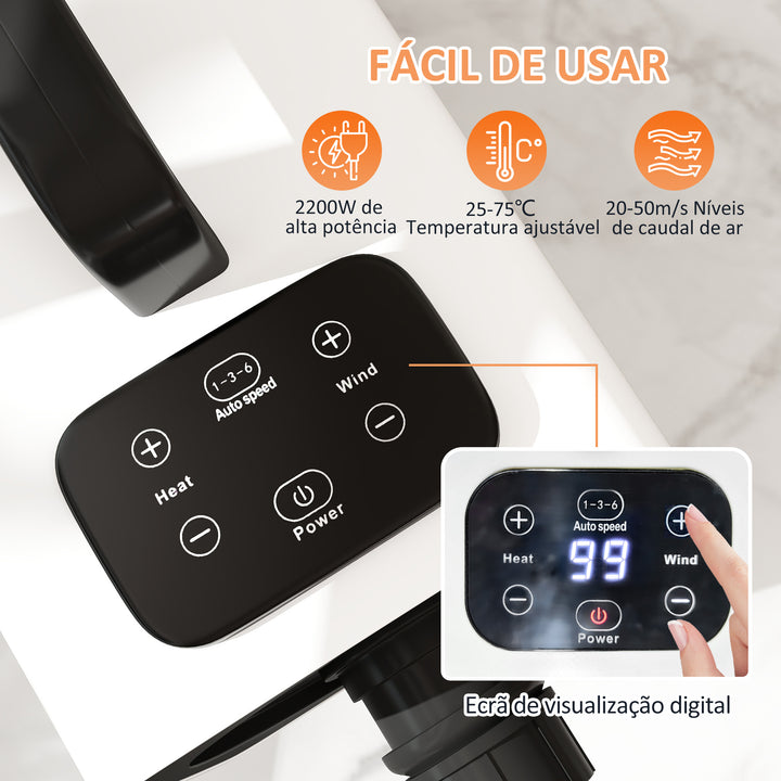 Secador de Cães Secador para Animais de Estimação 2200 W Velocidade e Temperatura Ajustáveis 3 Bicos Ecrã Digital para Higiene Banho Secagem 34x16x25 cm Branco