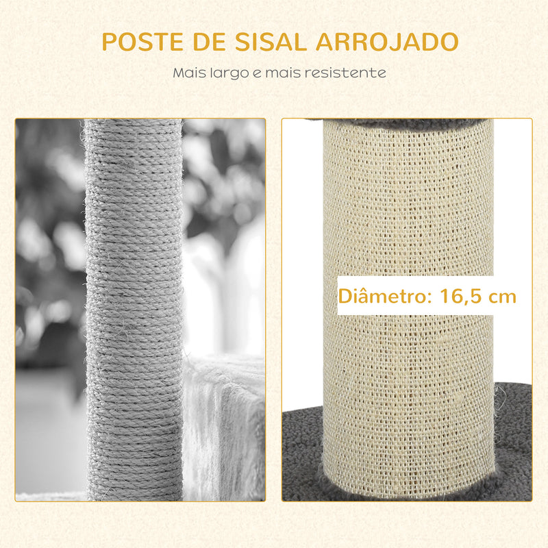 Arranhador para Gatos Altura 91 cm Arranhador para Gatos de 3 Níveis com Ninho Plataforma e Poste de Sisal 45x45x91 cm Cinza