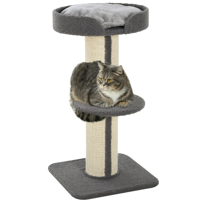 Arranhador para Gatos Altura 91 cm Arranhador para Gatos de 3 Níveis com Ninho Plataforma e Poste de Sisal 45x45x91 cm Cinza