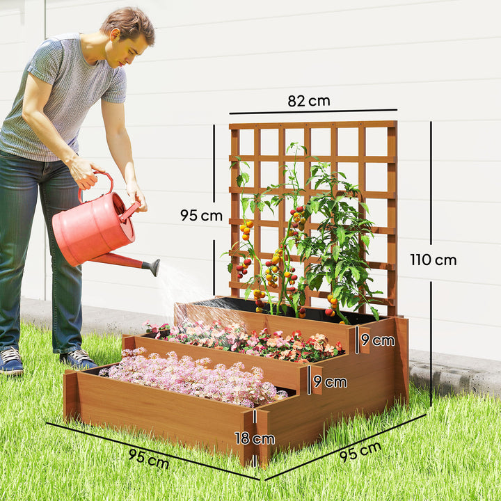 Floreira de 3 Níveis com Treliça Hortal Vertical com Tecido não Tecido para Cultivos de Verduras Flores Ervas 95x95x110 cm Castanho