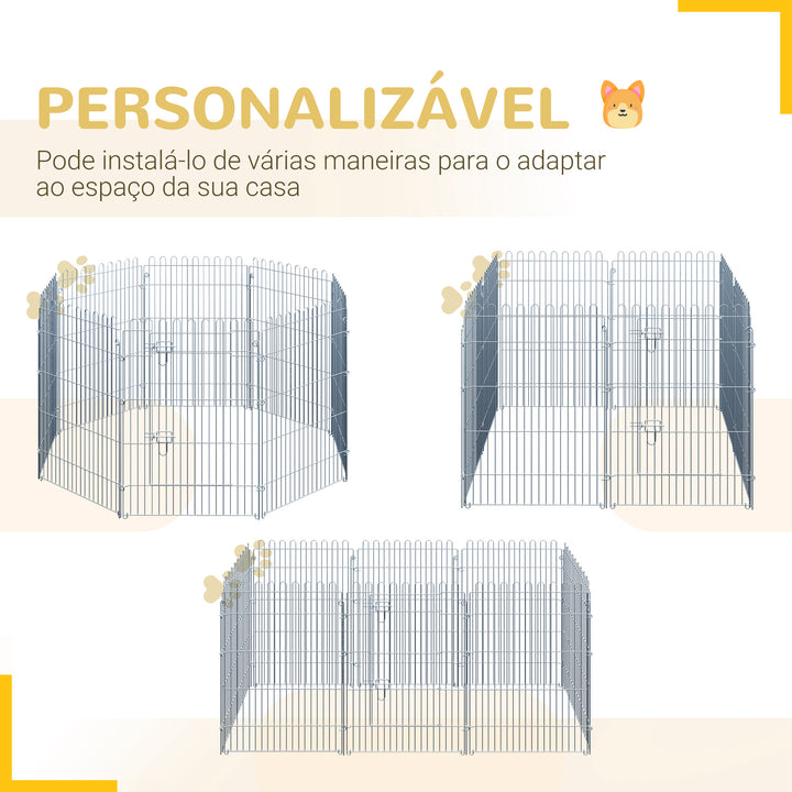 Parque para Animais de estimação com 8 Vedações 63x76 cm Prata