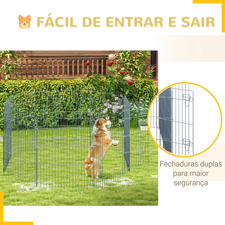 Parque para Animais de estimação com 8 Vedações 63x76 cm Prata