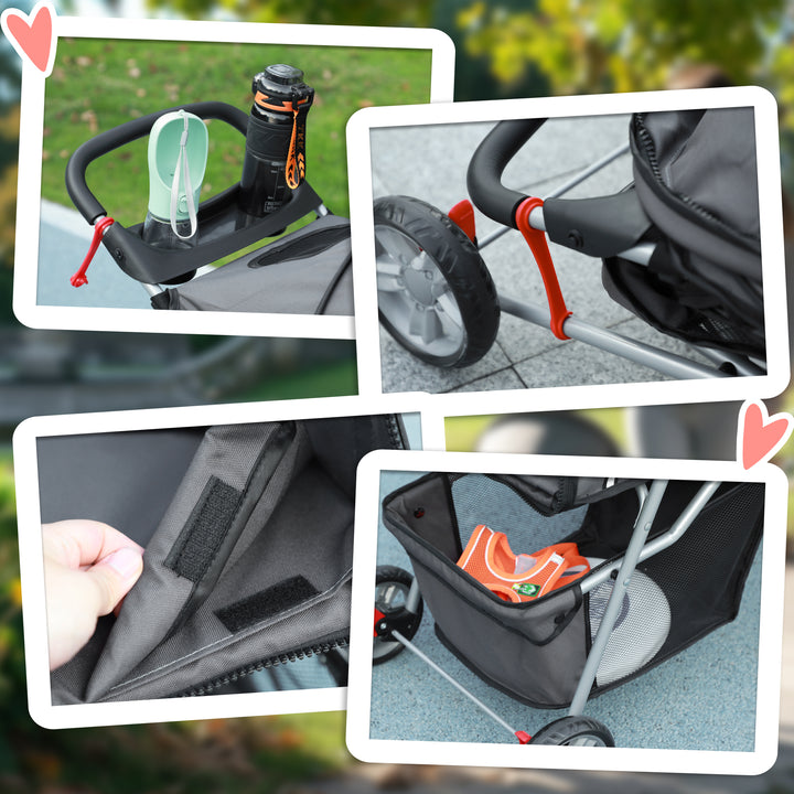 Carrinho para Animais de Estimação Dobrável Carrinho para Cães e Gatos com Rodas Giratórias Cesto e Suporte para Copos 75x45x97 cm Cinzento