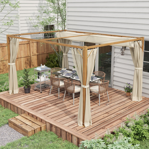 Pérgola de Jardim 4x3 m Pérgola para Exterior com Teto Retrátil Mosquiteiros Laterais de Malha e Estrutura de Alumínio para Terraço Pátio Natural