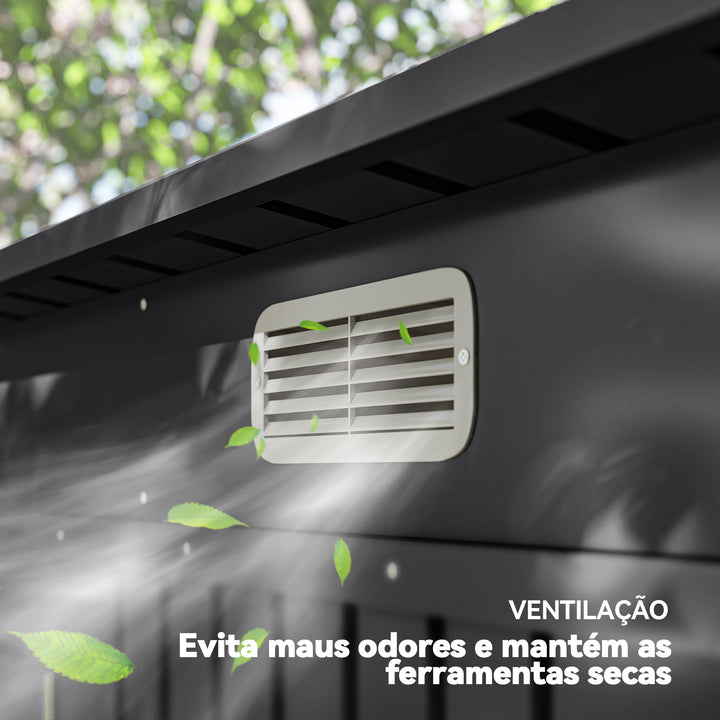Abrigo de Jardim 2,7m² 249x121x183 cm Abrigo de Exterior com Porta Dupla 2 Ventilaç4oes e Trava Abrigo para Pátio Cinza