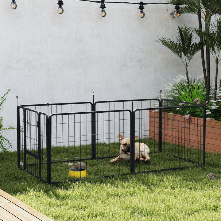 Parque para Cães de 6 Painéis de 60 cm de Altura Vedações para Cães de Aço Dobrável com Porta para Interior e Exterior Preto
