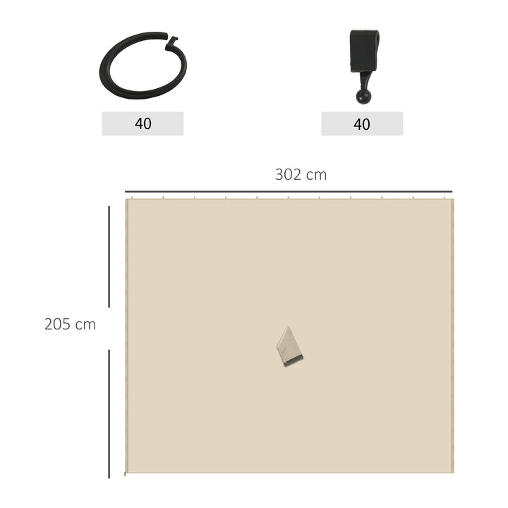 4 Paredes Laterais para Tenda 302x205 cm Laterais para Tenda Universal com Ganchos e Argola em C para Tenda de Jardim Terraço Bege