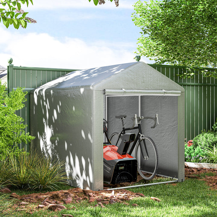 Abrigo para Ferramentas Bicicletas e Motos 1,6x2,2x1,7 cm Garagem Portátil com 2 Habitações Porta com Fecho de Correr Impermeável Anti-UV para Jardim Cinza Claro