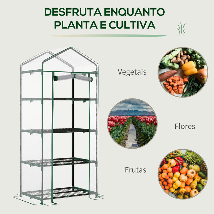 Estufa de Jardim com 4 Prateleiras e Cobertura de PVC Estufa de Aço para Cultivo de Plantas Flores 70x50x160cm Transparente