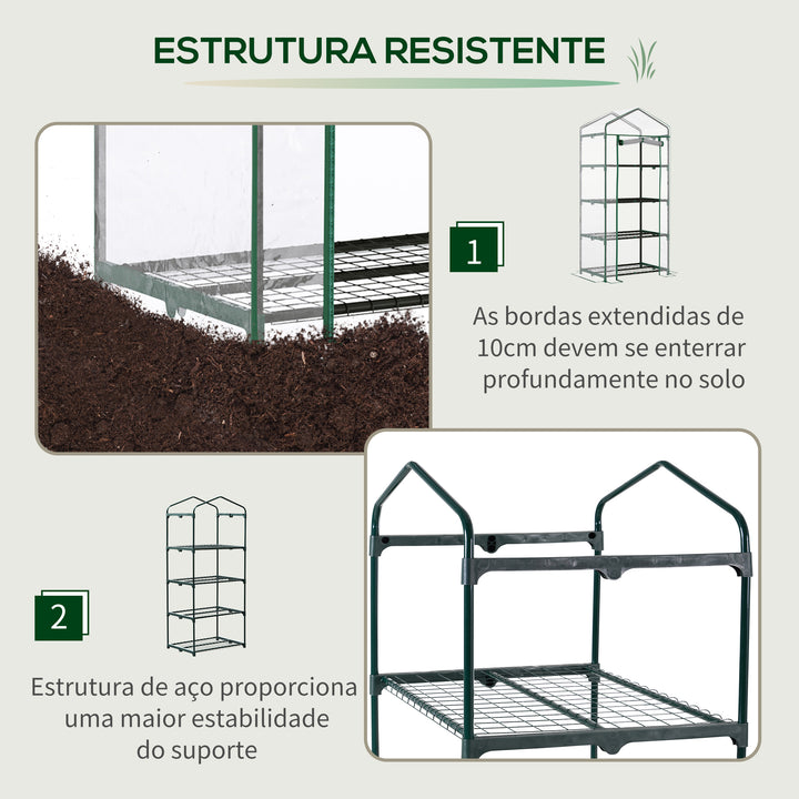 Estufa de Jardim com 4 Prateleiras e Cobertura de PVC Estufa de Aço para Cultivo de Plantas Flores 70x50x160cm Transparente