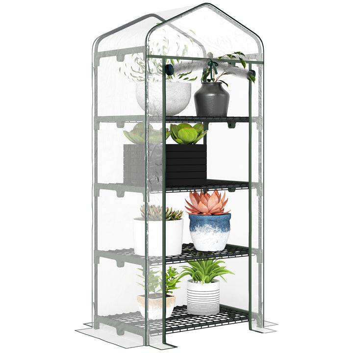 Estufa de Jardim com 4 Prateleiras e Cobertura de PVC Estufa de Aço para Cultivo de Plantas Flores 70x50x160cm Transparente