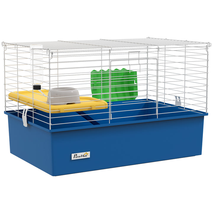 Gaiola para Visons com Bandeja Inferior Gaiola para Animais Pequenos com Plataforma com Rampa Comedouro e Bebedouro Recinto para Coelhos Pequenos Chinchilas Cobaias 71x46x47 cm Branco e Azul