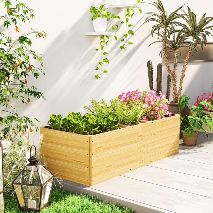 Caixa de Plantio de Madeira Floreira de Exterior Grande com 3 Áreas de Cultivo Caixa de Plantio para Cultivos Retangular para Jardim Varanda Pátio 140x60x40 cm Madeira