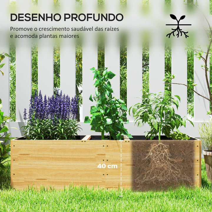 Caixa de Plantio de Madeira Floreira de Exterior Grande com 3 Áreas de Cultivo Caixa de Plantio para Cultivos Retangular para Jardim Varanda Pátio 140x60x40 cm Madeira