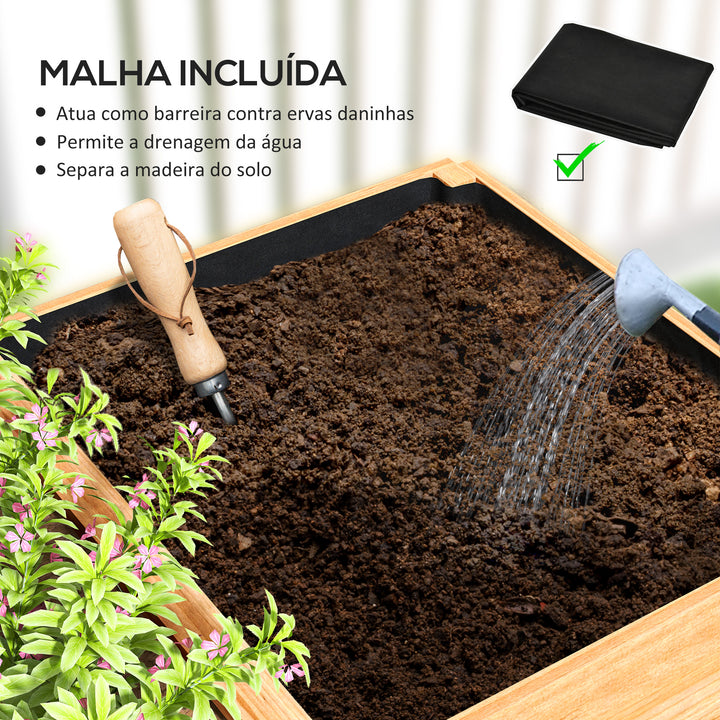 Caixa de Plantio de Madeira Floreira de Exterior Grande com 3 Áreas de Cultivo Caixa de Plantio para Cultivos Retangular para Jardim Varanda Pátio 140x60x40 cm Madeira