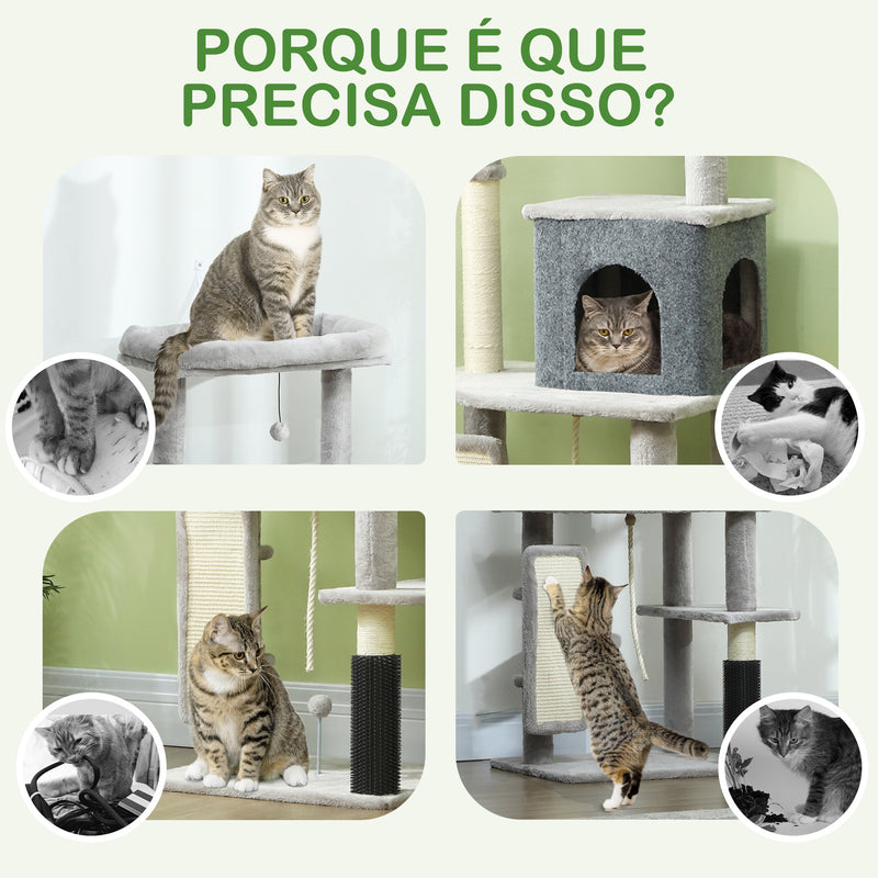 Arranhador para Gatos Grande Altura 132 cm Arranhador para Gatos com Plataformas Postes com Escova Bolas Suspensas e Almofadas para Arranhar Cinza